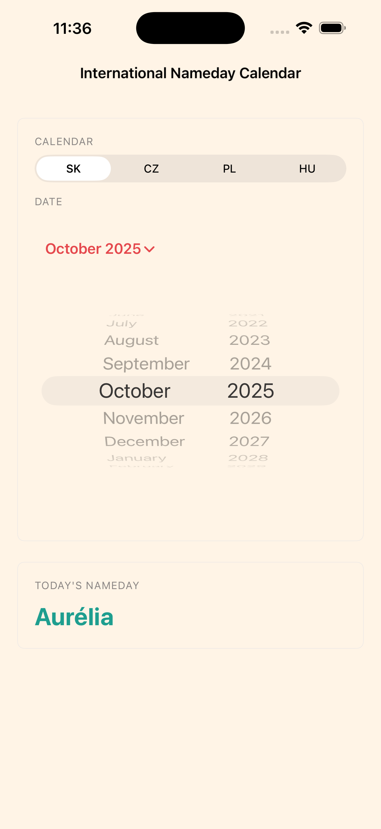 iPhone screenshot — results by date